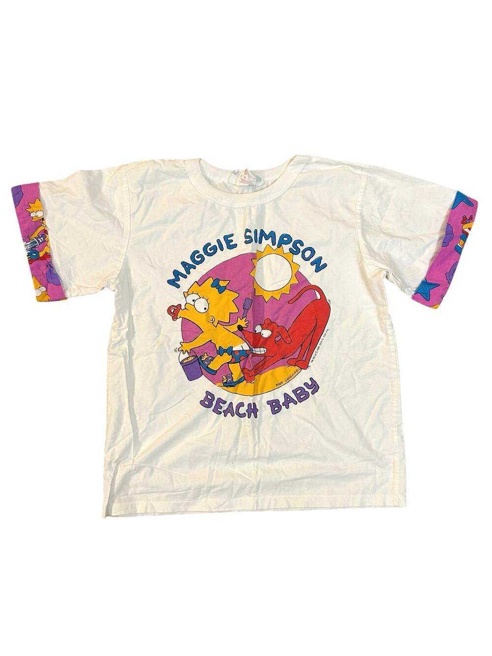 The Simpsons Vintage 1990 Maggie Simpson Graphic Tee Youth 14/16 Beach Baby